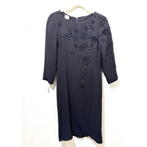 ARMANI Collezioni Silk Beaded Black Dress Size 8 Cocktail Party Formal Vintage